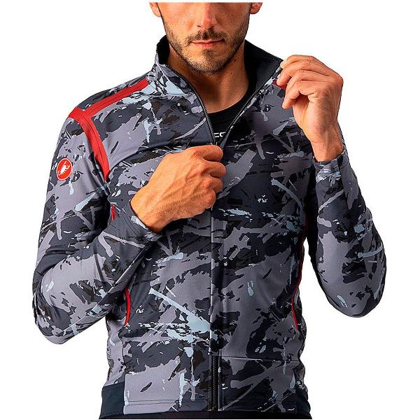 Castelli Fietsjack Rain or Shine Heren Grijs Blauw Rood - PERFETTO RoS LONG SLEEVE GRAY BLUE PRO RED - L