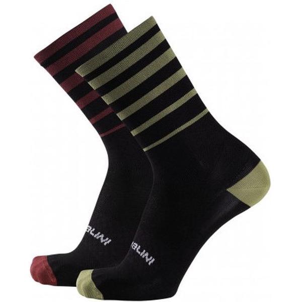 Nalini Fietssokken Zomer Unisex Groen Bordeaux - GRAVEL SOCKS BLACK GREEN RED WINE-XXL