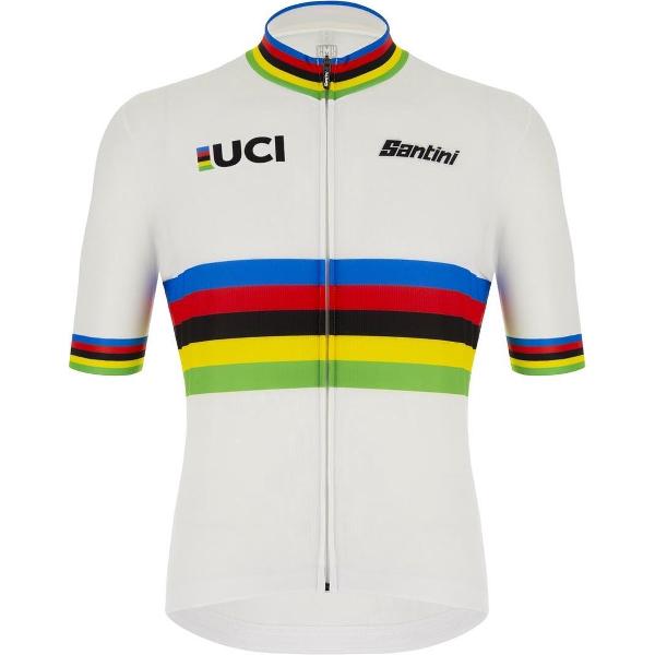 Santini Fietsshirt korte mouwen Heren Wit Multikleur - Uci World Campion Eco Jersey - Uci Official - 5XL