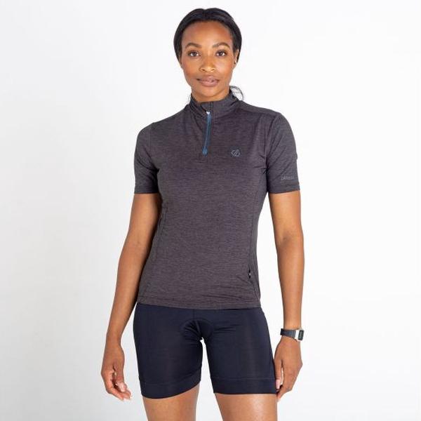 Dare2B, Pedal Through It Korte Mouw Dames Fietsshirt met halve rits, Zwart, Maat 44