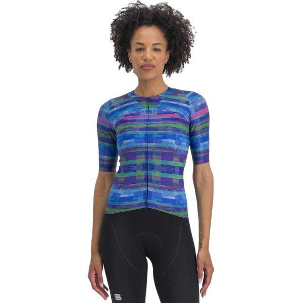 Sportful Fietsshirt korte mouwen DamesMultikleur Blauw - GLITCH W BOMBER JERSEY MULTICOLOR BLUE - S