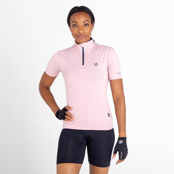 Dare2B, Pedal Through It Korte Mouw Dames Fietsshirt met halve rits, Roze, Maat 42