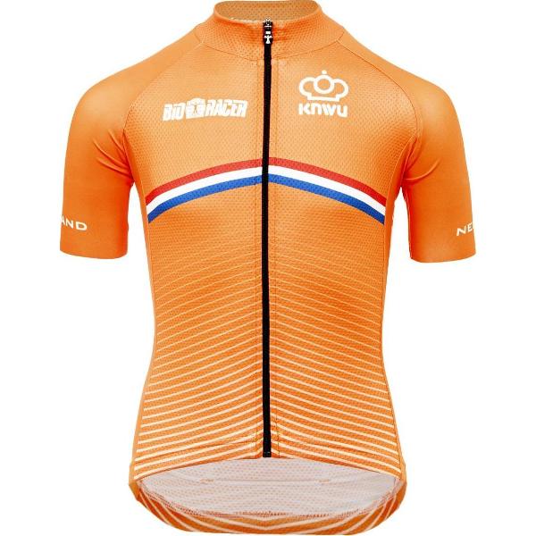 BIORACER Official Team Nederland Fietsshirt Kinderen - Fietskledij - Wielrennen - Oranje 128