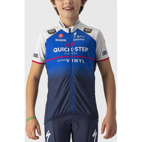 Castelli Fietsshirt Korte Mouwen Kids Blauw Wit - Quick-Step Alpha Vinyl KID JERSEY BELGIAN BLUE-8Y