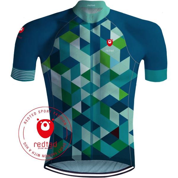 Wielershirt - Escher's Cubes Blauw/Groen - REDTED (3XL)