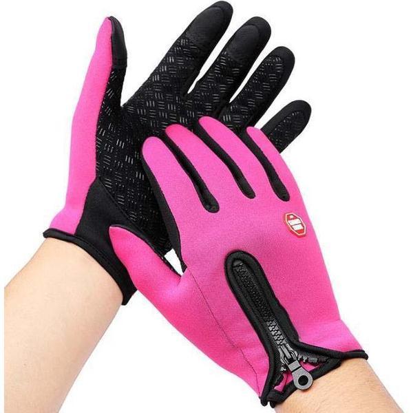 Fietshandschoenen winter met extra grip en touchscreen gevoelig roze maat L Sandesen®