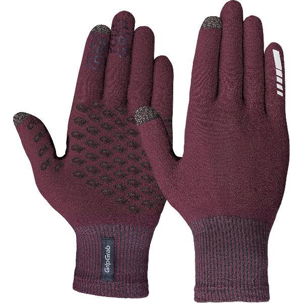 GripGrab - Primavera 2 Merino Lente Herfst Fietshandschoenen Touchscreen Liner Handschoenen met Merinowol - Donker Rood - Unisex - Maat XL/XXL