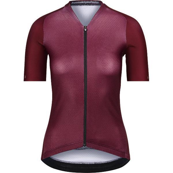 BIORACER Fietsshirt Dames Korte Mouw - Model 'Icon Coldblack' - Extra UV-Bescherming - Bordeaux - Maat S - Ideaal om de brandende zon te trotseren!