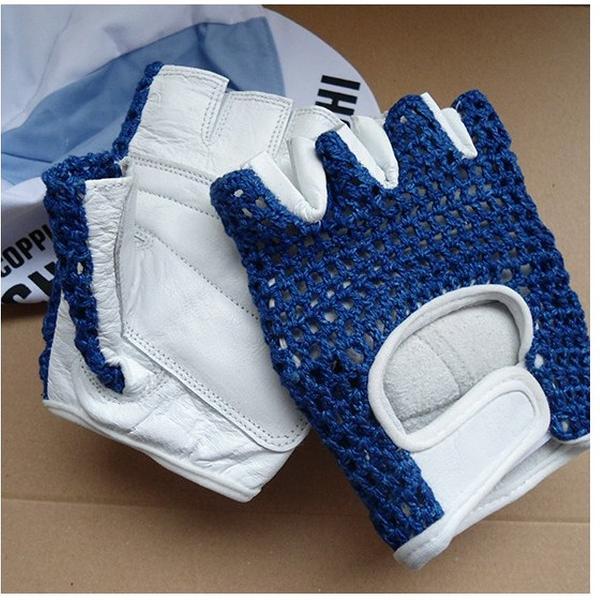 Retro Cycling fietshandschoenen zomer Blauw - Vintage style leather Cycling gloves-2XL