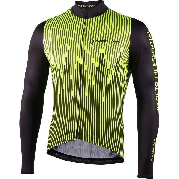 Nalini Heren Fietsshirt korte mouwen - wielrenshirt Zwart Fluo - NEW LS FIT JERSEY Black/Fluo yellow - XS