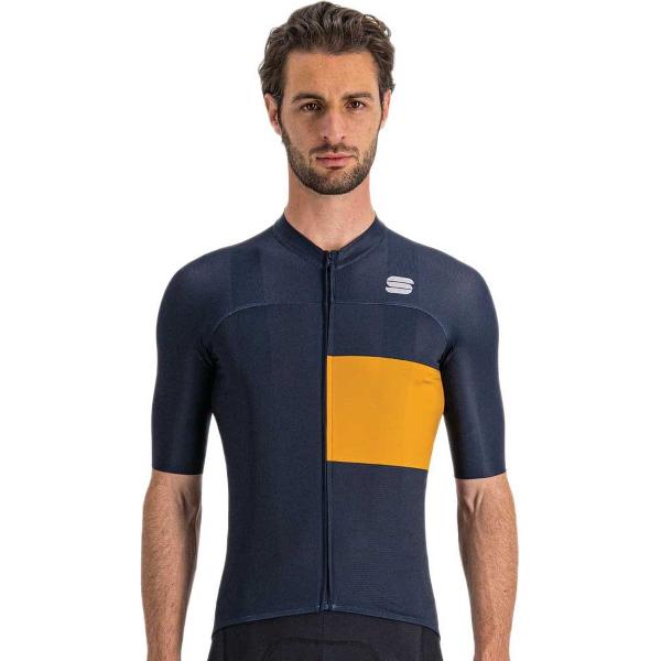 Sportful Fietsshirt Korte Mouwen Blauw Goud Heren - Snap Jersey Galaxy Blue Golden Oak-L