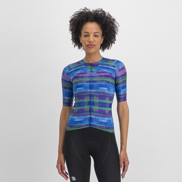 Sportful Fietsshirt korte mouwen DamesMultikleur Blauw - GLITCH W BOMBER JERSEY MULTICOLOR BLUE - XL