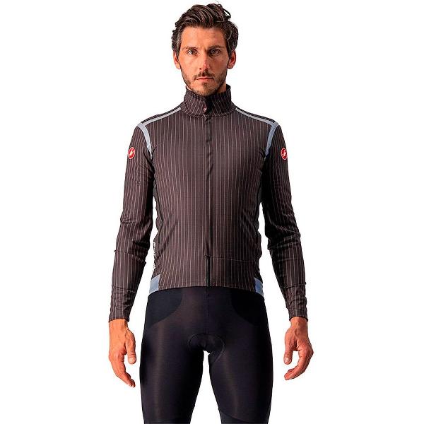 Castelli Fietsjack Rain or Shine Heren Bruin Reflective - PERFETTO RoS LONG SLEEVE CHARCOL PINSTRIPE - L