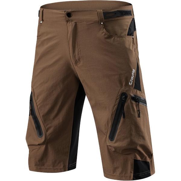 Mountainbike fietsbroek - hoge kruis - korte - met veel zakken - 2XL - Bruin