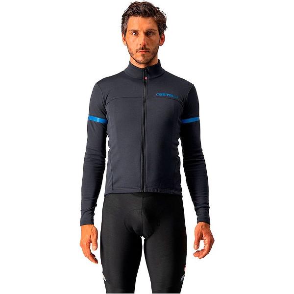 Castelli Fietsshirt lange mouwen Heren Zwart Blauw - FONDO 2 JERSEY FZ LIGHT BLACK BLUE REFLEX - S