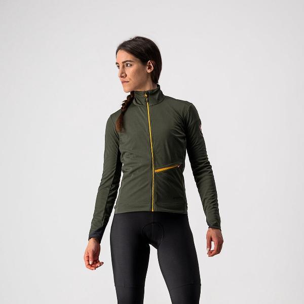 Castelli Fietsjack tussenseizoen Dames Groen Rood Geel - GO W JACKET MILITARY GREEN FIERY RED SAFFR - M