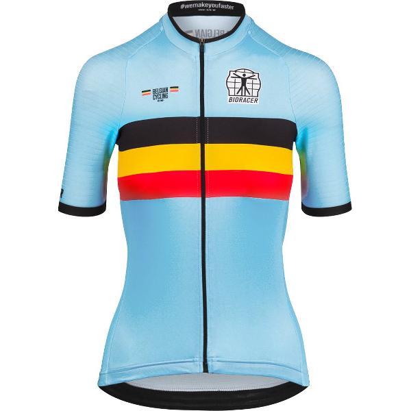 BIORACER Belgian Cycling Fietsshirt Dames Korte Mouw - Officieel Team Belgium - Model 'Icon' - Blauw - Maat S - Fietskleding Dames