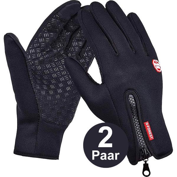 Fietshandschoenen Winter - Handschoenen - Sport Handschoenen Met Rits - Touchscreen Telefoon - Anti Slip Gloves - Heren / Dames - Maat XXL - Zwart - 2 Stuks