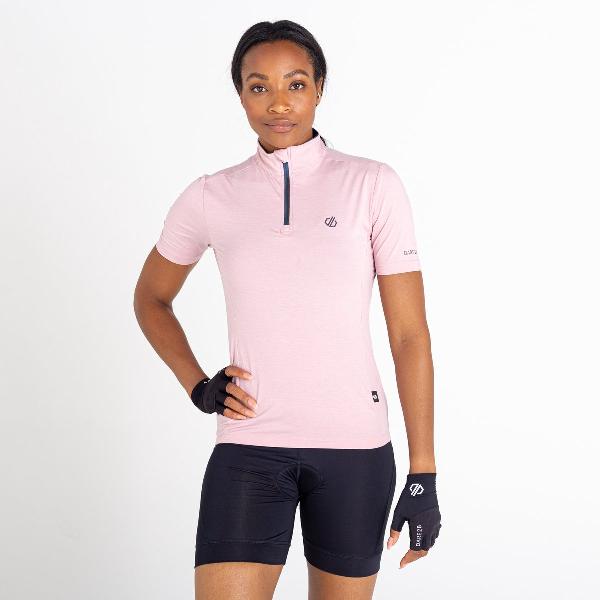 Dare2B, Pedal Through It Korte Mouw Dames Fietsshirt met halve rits, Roze, Maat 36