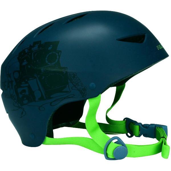 Nijdam Skatehelm Deluxe Print - Aggressive - Marine/Fluorgroen - L