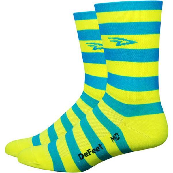 Defeet Aireator High Top Fietssok Stripers Blauw Geel