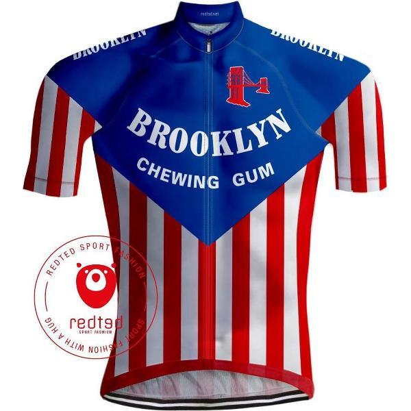 Retro Wielershirt Brooklyn Blauw/Rood - REDTED (XXL)