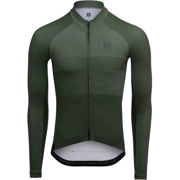 KALAS Passion Z1 Fietsshirt Lange Mouw Heren Khaki Groen Maat 2/S + Gratis Nekkraag Rood