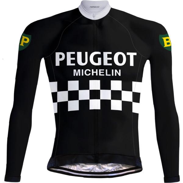 Retro Winter Wielerjack (fleece) Peugeot Zwart/Wit - RedTed (5XL)